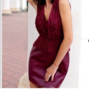 Zara Wine W/ Leather Effect Skirt Night Out Dress